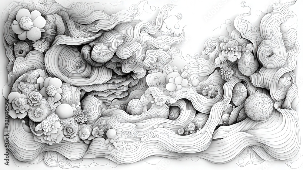 Poster A detailed abstract design showcases intertwining swirls and delicate floral elements, creating a mesmerizing visual experience