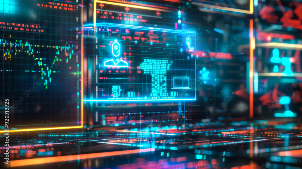 Aufkleber A computer screen with a lot of numbers and symbols. The numbers are in different colors and the symbols are in different shapes. The image is abstract and has a futuristic feel to it.