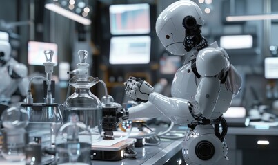 Advanced research lab with robotic assistants