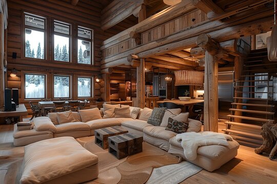 Living room in rustic wooden design
