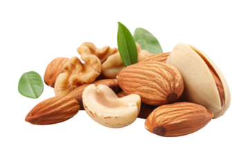 Mix of Nuts and Green Leaves