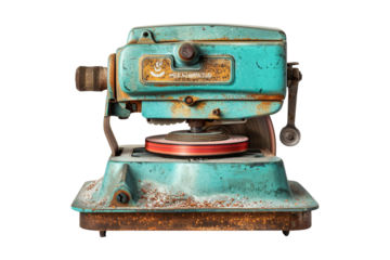 Vintage Rusty Industrial Machine with Red Tape