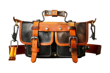 Leather Tool Bag with Orange Straps and Buckles