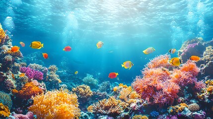 Fototapeta premium Explore the Vibrant Underwater World of Coral Reefs and Colorful Fishes in a Majestic Ocean Paradise