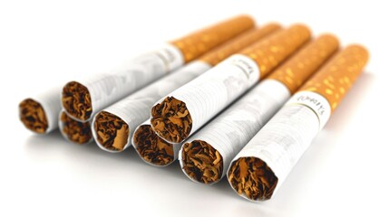 Packs of tobacco cigarettes. Health risks associated with smoking include addiction, lung cancer, and public health hazards.