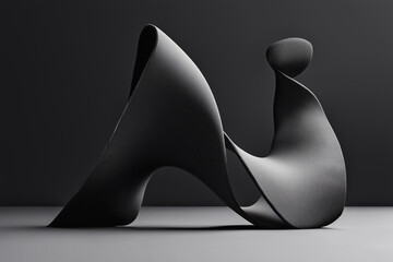 A sleek 3D rendering of an abstract black matte "Ai" symbol on a matte black background, showcasing modern and minimalist design