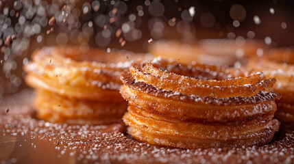 Traditional Spanish dessert tasty churros with sugar 