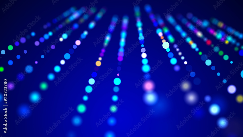 Poster digital background with musical glowing particles. big data visualization. 3d rendering.