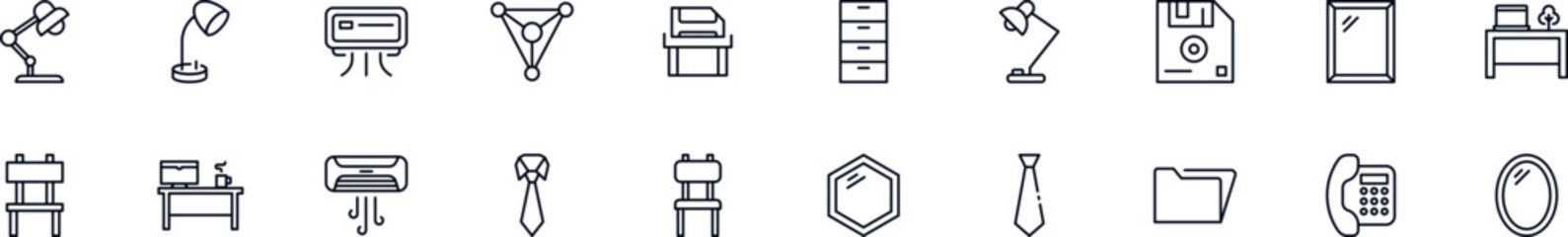 Office thin line icons set. Simple linear illustrations that suitable for apps, infographics, books, online shops and stores