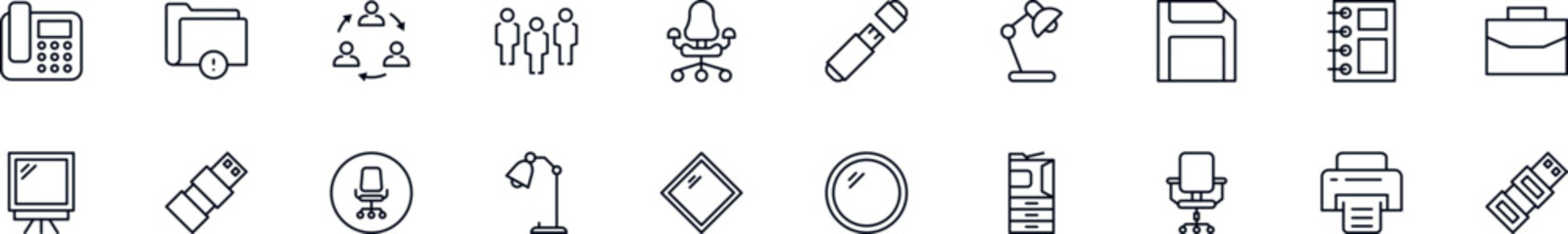 Office outline icons bundle. Editable stroke. Simple linear illustration for web sites, newspapers, articles book