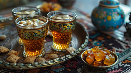 Turkish tea with snacks traditional style