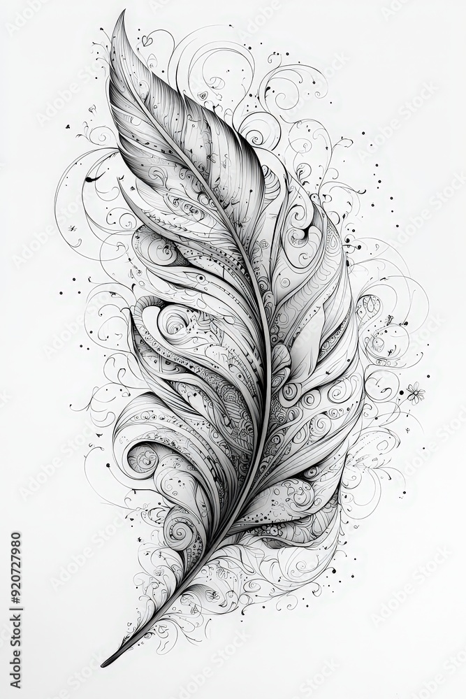 Fototapete A beautifully detailed feather design filled with intricate swirls and patterns, creating a graceful and artistic effect
