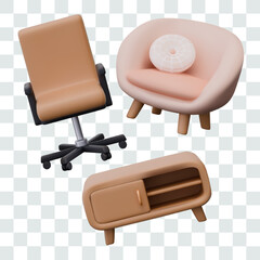 Office chair with ergonomic back, armchair with soft upholstery and cushion, mini bookcase