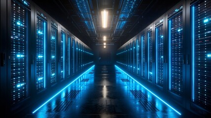Fototapeta premium A server room with rows of data servers. Generative AI