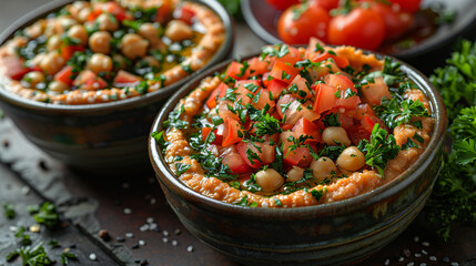 Two plate of hummus on kitchen table