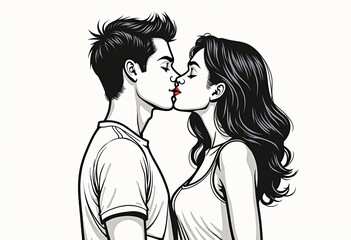 Romantic Couple Kissing Illustration: Hand Drawn Vector Graphic for Print, Web, and Social Media