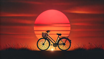 Obraz premium Scenic Bicycle Ride at Sunset with Silhouette and Clouds