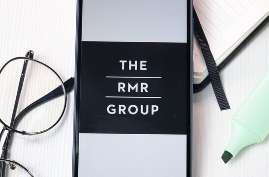 New York, USA - 1 August 2024: The RMR Group Logo on Phone Screen, Company Icon on Display