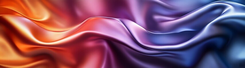 Obraz premium Vibrant abstract silk fabric with smooth folds in a gradient of warm and cool colors, perfect for use in backgrounds, design projects, and advertising,