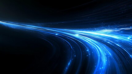 A vibrant stream of blue light streaks against a dark background, evoking speed and technology, ideal for illustrating concepts like high-speed internet, data flow, or futuristic technology,
