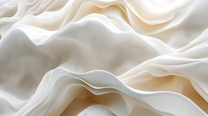 Obraz premium Soft, flowing fabric in beige and white, creating gentle waves and undulating patterns, perfect for use in backgrounds, textiles, and interior design themes highlighting elegance and tranquility,