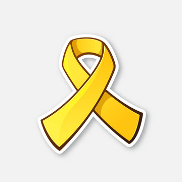 recommend clip art: Vector illustration. Gold ribbon, symbol of Childhood Cancer. Yellow ribbon, symbol of suicide, or endometriosis awareness, or support for military forces. Isolated on white background