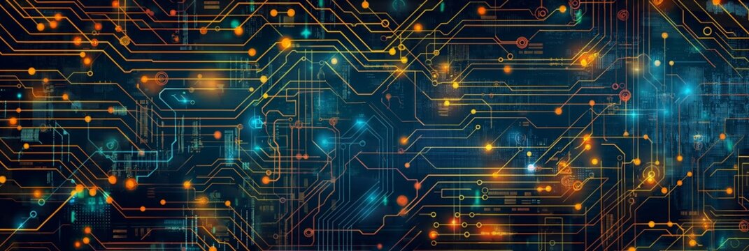 A detailed image of a futuristic circuit board with glowing connections, representing advanced technology and complex networks.