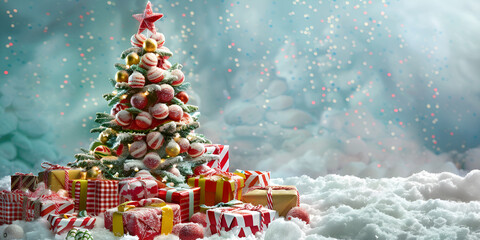 Christmas tree and gifts, Christmas tree with blur background, wallpaper for Christmas 