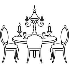 Elegant dining set including table  art vector illustration