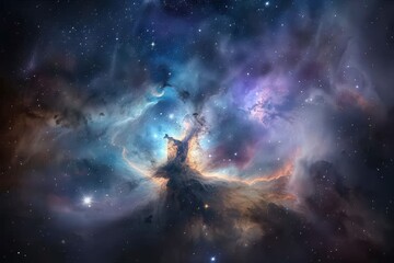 Fototapeta premium Milky Way sphere orbits planet in abstract black background pattern Water drops on the planet in the dark, close-up. . Beautiful simple AI generated image in 4K, unique.