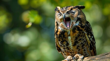 Obraz premium Great Horned Owl Vocalizing on Branch