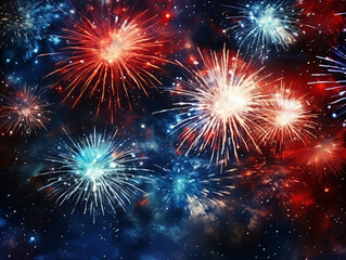 Generous Realistic 4th of july background with flag and fireworks