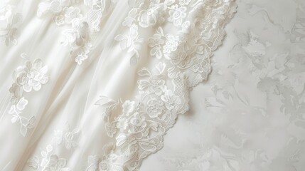 Obraz premium Here is a closeup view of a stunning wedding dress that showcases intricate lacework and luxurious satin fabric