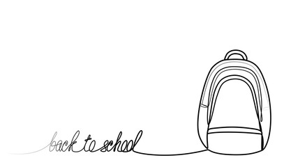 continuous drawing of a backpack with one line. back to school concept vector