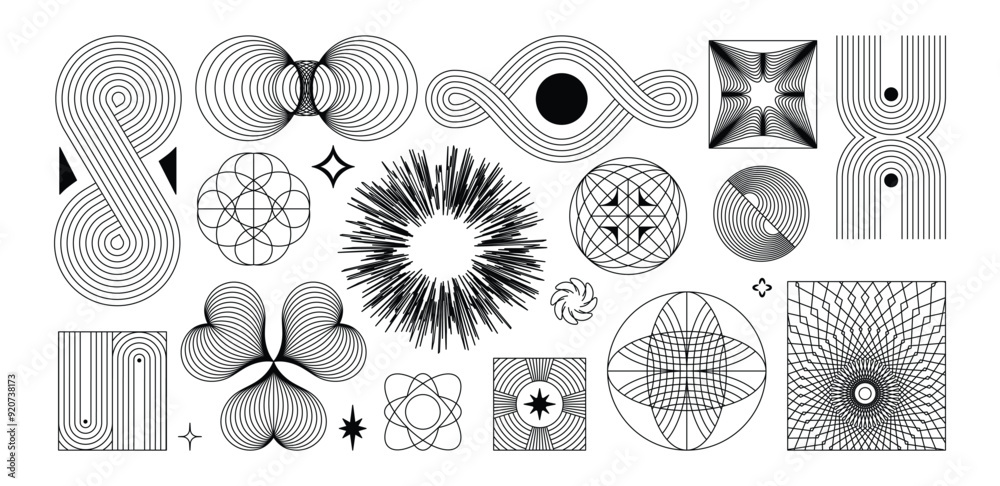 Poster vector minimal geometric illustrations set - trendy abstract aesthetic linear compositions, prints, 