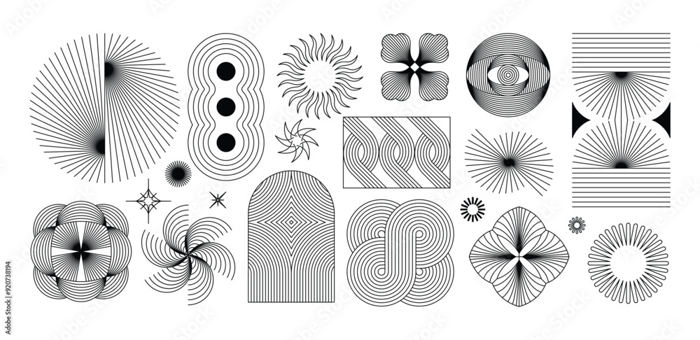 Aufkleber vector minimal geometric illustrations set - trendy abstract aesthetic linear compositions, prints, 