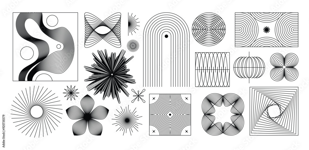Aufkleber vector minimal geometric illustrations set, trendy abstract aesthetic linear compositions, prints, f