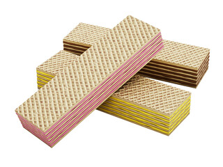Banana, strawberry and hazelnut flavoured wafers isolated on transparent background. 3D illustration