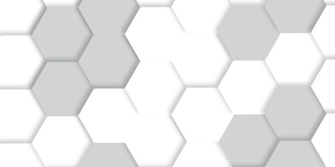 Abstract white and grey 3d Hexagonal shape structure futuristic background. Modern simple style hexagonal graphic concept. White hexagonal pattern background, with copy space abstract banner design.