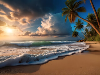 sunset on the beach,beach with palm trees