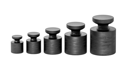 Vintage black balanced scale wights isolated on transparent background. 3D illustration