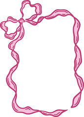 Elegant decorative vector frame of ribbon bow. Vintage delicate element in hand-drawn style. Romantic coquette border. Suitable for wedding or birthday invitation