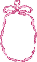 Elegant decorative vector frame of ribbon bow. Vintage romantic element in hand-drawn style. Isolated coquette border. Suitable for wedding or birthday invitation