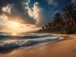 Obraz premium sunset on the beach,beach with palm trees