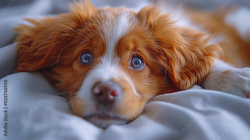 Sticker cute puppy resting on a pillow