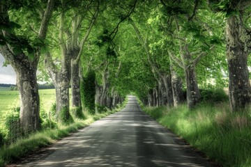 Fototapeta premium open-air park with green trees close-up . Beautiful simple AI generated image in 4K, unique.
