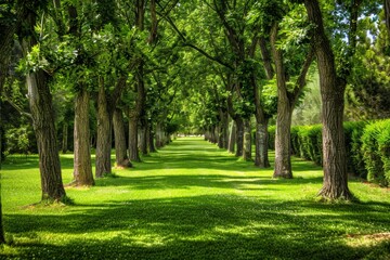 Naklejka premium tree-lined street. Beautiful simple AI generated image in 4K, unique.