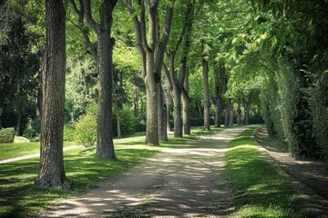 Fototapeta premium tree-lined street. Beautiful simple AI generated image in 4K, unique.