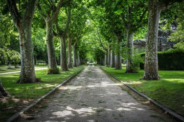 Fototapeta premium tree-lined street. Beautiful simple AI generated image in 4K, unique.