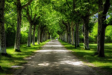 Fototapeta premium tree-lined street. Beautiful simple AI generated image in 4K, unique.